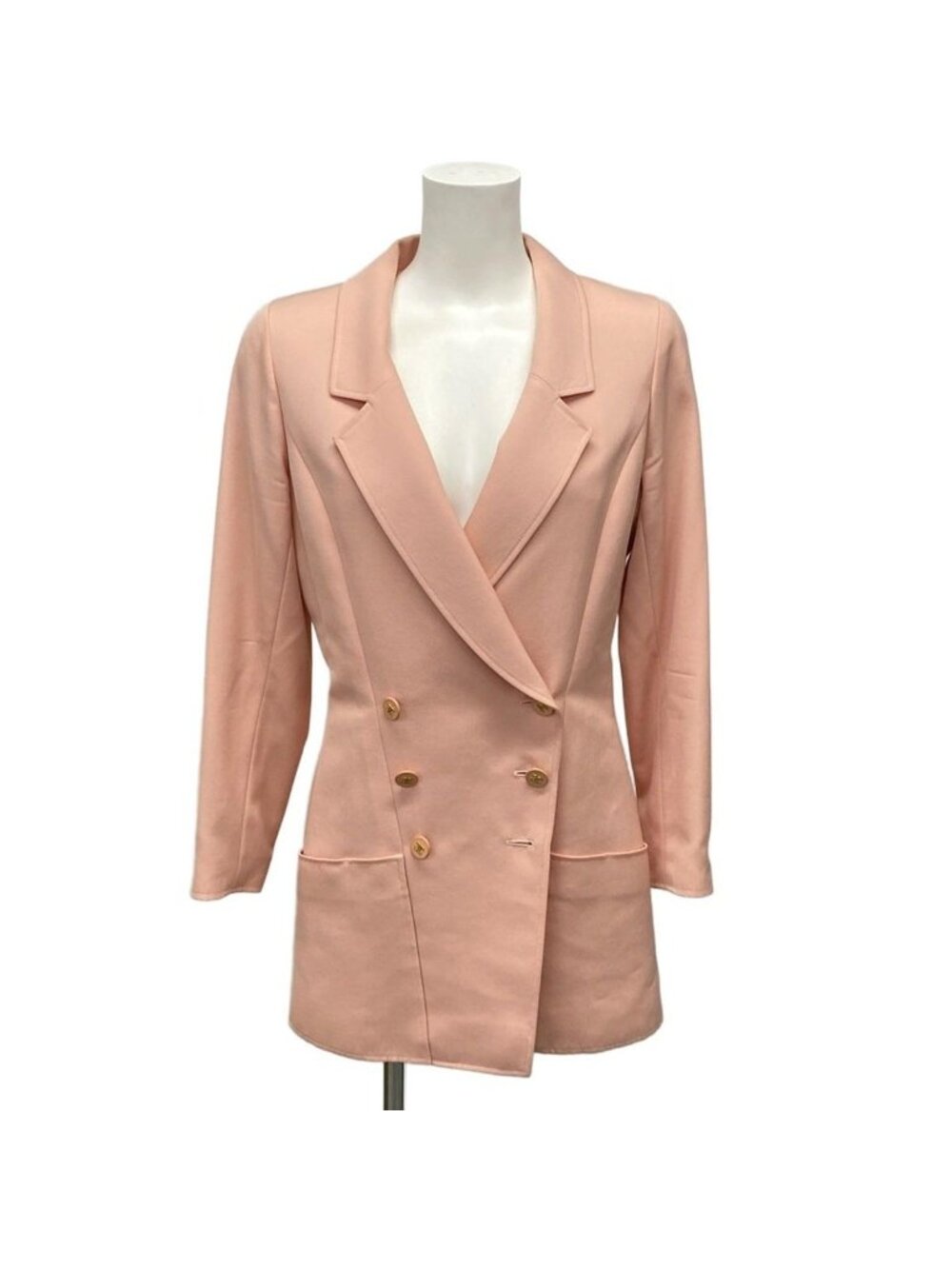 Chanel Jacket M Pink Long Sleeve CC Logo Button Double Wool
